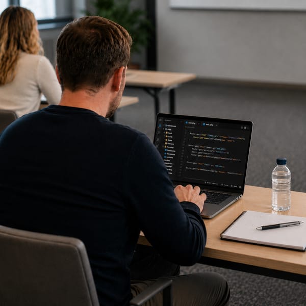 Cursist werkt aan een businesscase tijdens een klassikale training van Global Training