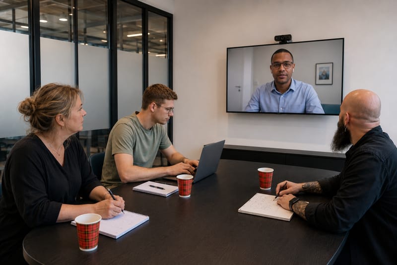 Team in overleg tijdens een maatwerktraining van Global Training