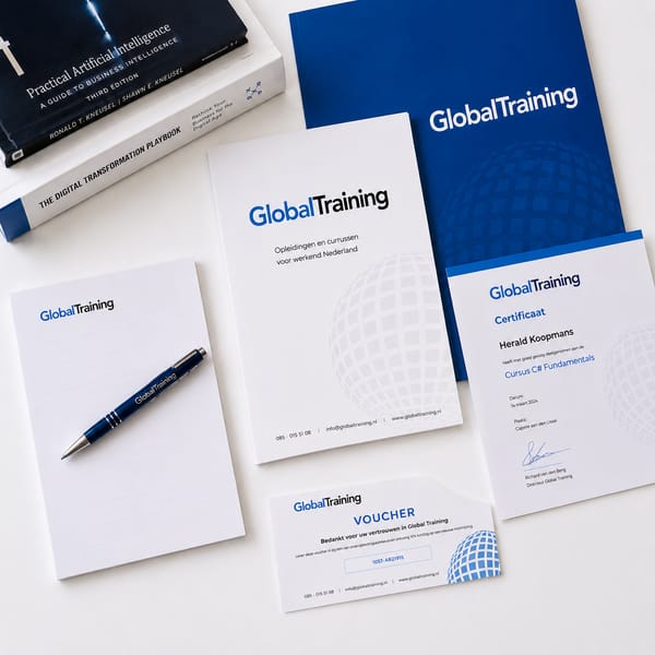 Lesmateriaal van Global Training op tafel tijdens een lesdag