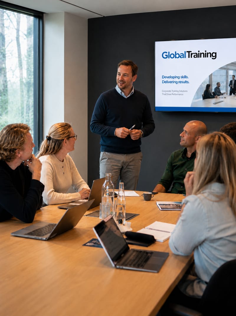 Team in overleg tijdens een maatwerktraining van Global Training