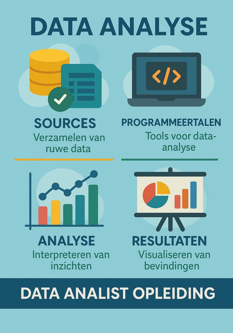 Infographic van het data analyse proces zoals behandeld in de Data Analist opleiding